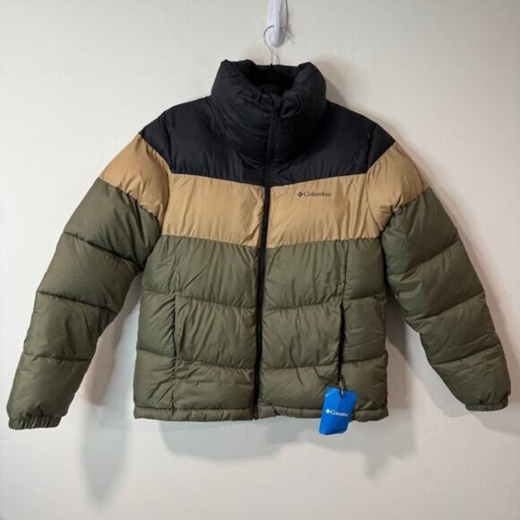 Columbia Women's Puffect Colorblock Jacket Coat Puffer NEW Medium Green Black - Picture 1 of 9